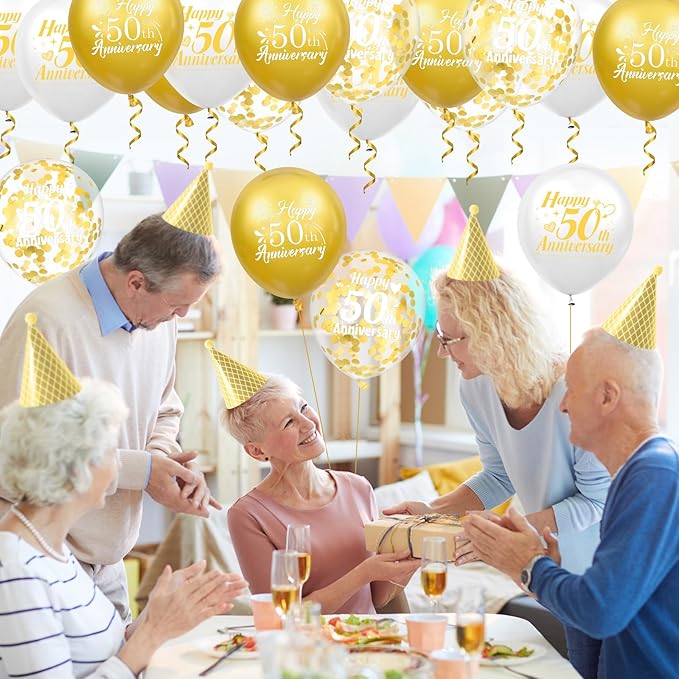 50th Anniversary Balloons 18Pcs White Gold 50th Anniversary Party Decorations for Women Men White Gold 12Inch Happy 50th Anniversary Latex Confetti Balloons for Indoor Outdoor Party Supplies