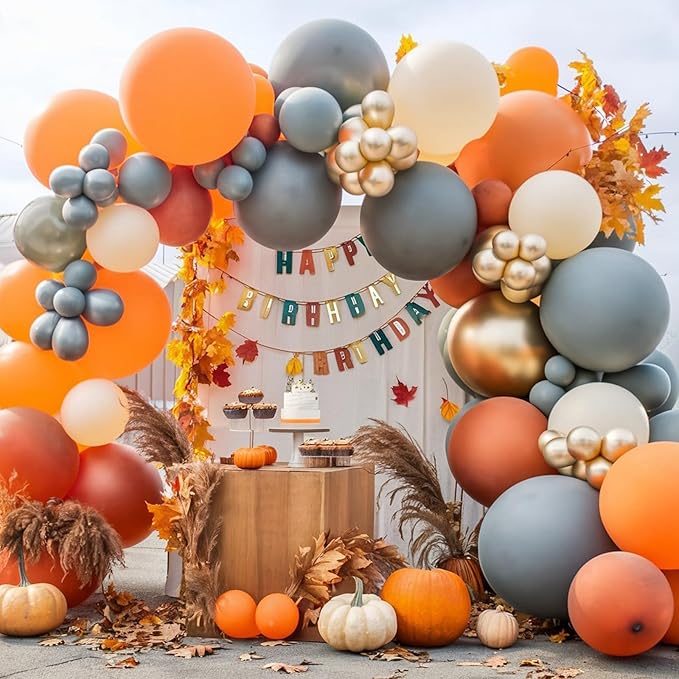 Fall Balloon Arch Kit,White Gold Burnt Orange Blue Balloon for First Fall Autumn Fall Baby Shower Mid-Autumn Festival Birthday Wedding Gradution Thanksgiving Party Decorations