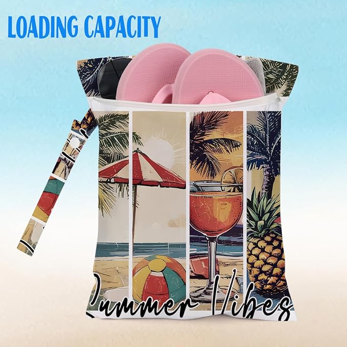 Beach Essentials, Wet Bag for Swimsuit Dirty Clothes Yoga Gym Diaper, Wet Dry Bag, Beach Vacation Essential for Travel Poor Bathing Summer Coastal Gifts Summer Vibes