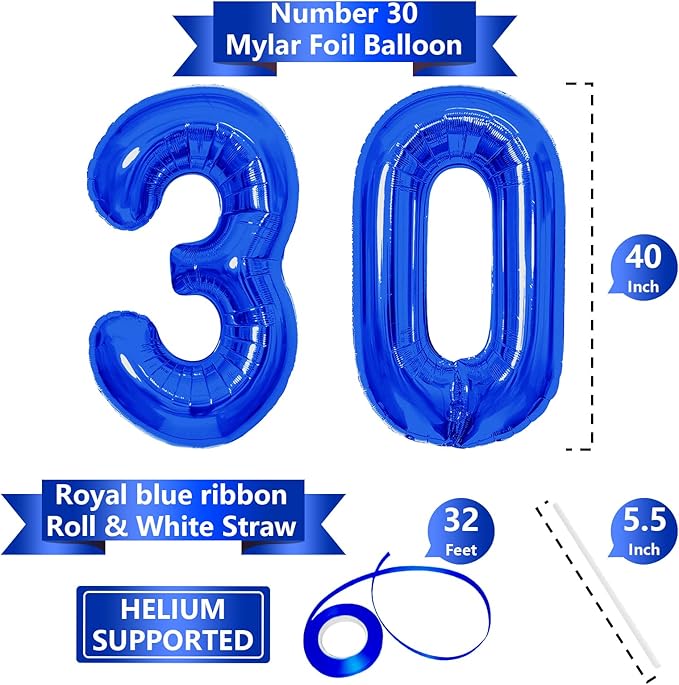 Number Balloons Navy Blue Balloons - Giant Number 30 Balloon, Blue 30th Number Balloon Birthday Decorations for Him