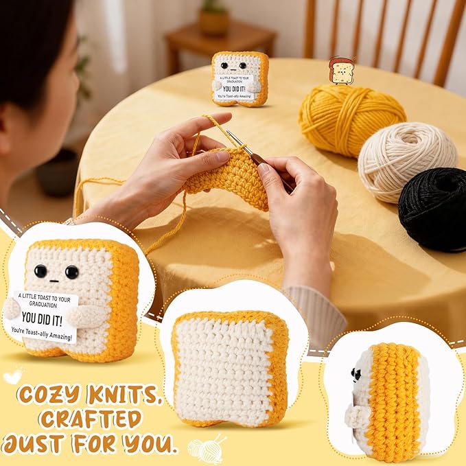 2026 Graduation Gift for College, Highschool Funny Graduation Decoration Crochet Toast Plush You DID IT Card for Her Him Students Masters Phd - Congrats Grad Party Gifts for Daughter Son