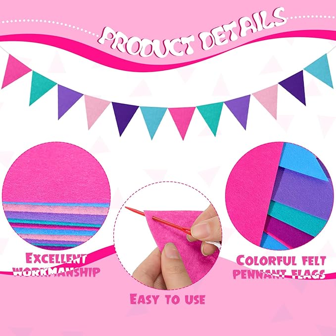 Irenare 9.8ft Pom Pom Garland Felt Rainbow Garland Graduation Party Decoration Colorful Pennant Tassel Banner Birthday Baby Shower Triangle Banner for Classroom School Mantel Fireplace(Mermaid Colors)