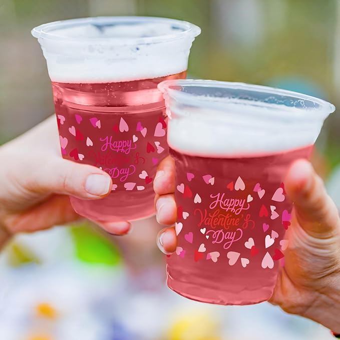 Gatherfun Valentine's Party Supplies - Romantic 60 Pcs 12oz Love-Themed Plastic Cups for Charming Decorations, Perfect for Valentines
