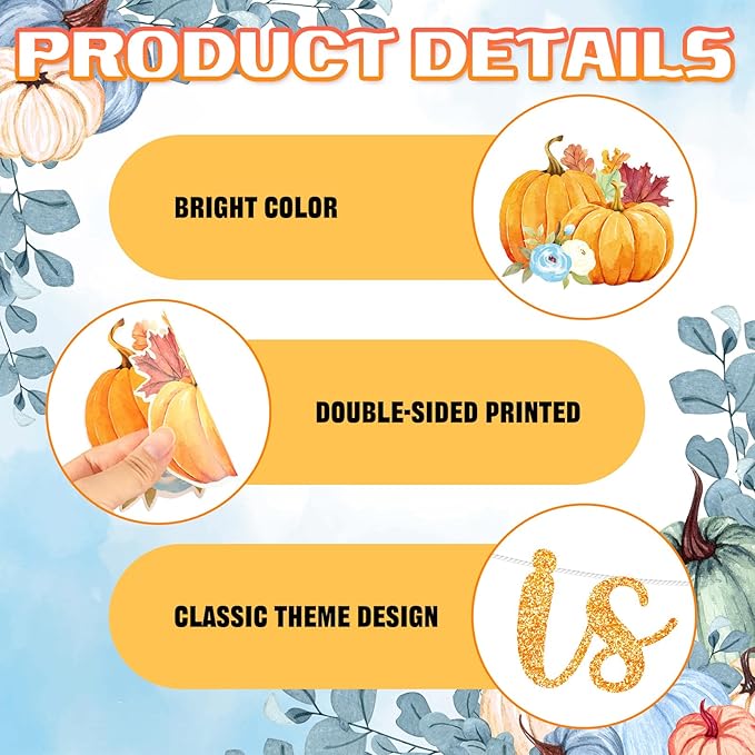26 Pcs Little Pumpkin Baby Shower Banner Sign with 12 Hanging Swirls A Little Pumpkin Is on the Way Banner Fall Blue Hanging Decorations for Gender Reveal Theme Party Supplies