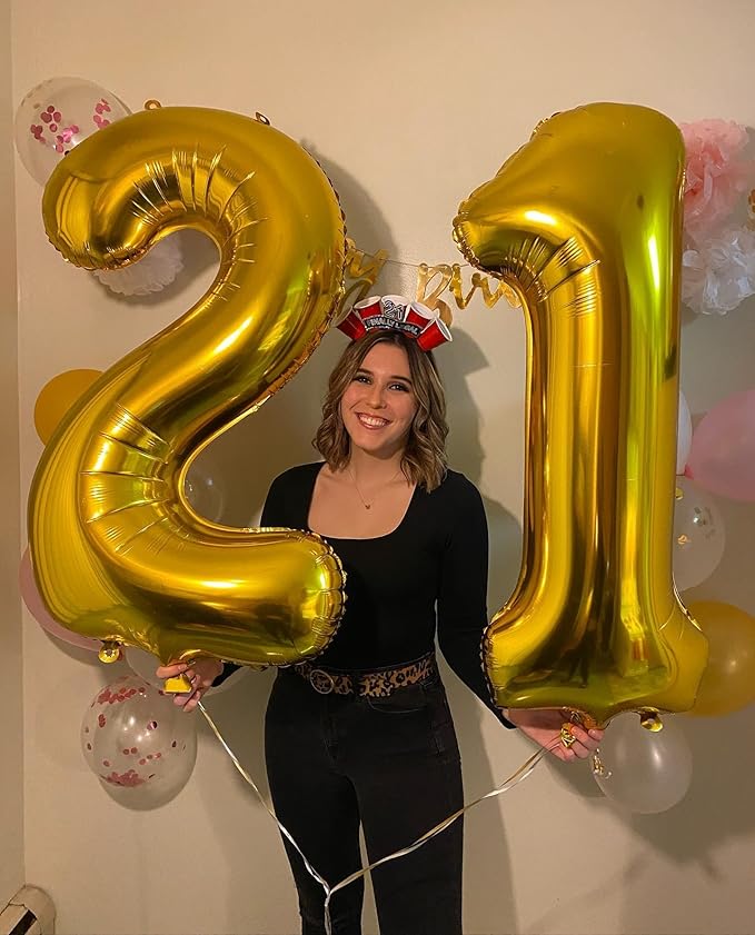 21 Balloon Number, Gold Number 21st Birthday Balloons 40 Inch, 21 or 12 Years Old Gold Birthday Decorations for Men Women Him Her Him Her, 21st Anniversary Decorations