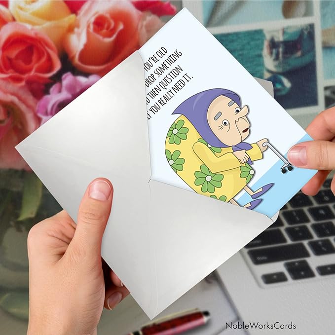 NobleWorks - 1 Awesome Birthday Greeting Card - Cartoon Art, Happy Funny Bday Note - Drop Something C2338BDG