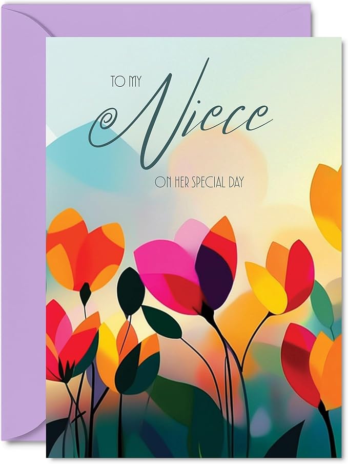 Niece Birthday Card - Vibrant Summer Flowers - Vivid Happy Birthday Card for Niece from Auntie Uncle, A5 Female Floral Bday Golden Greeting Cards