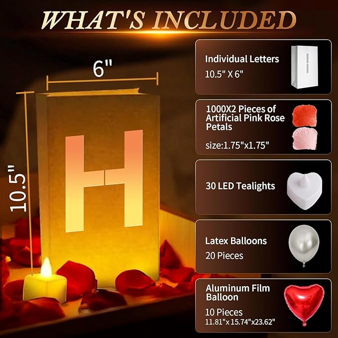 Quieres Ser Mi Novia Light Up Letters, Include Light up Letters, with Tea Lights Candles, Latex Balloons, Aluminum Balloons and Rose Petals, Anniversary and Valentines' Day Decorations for Women