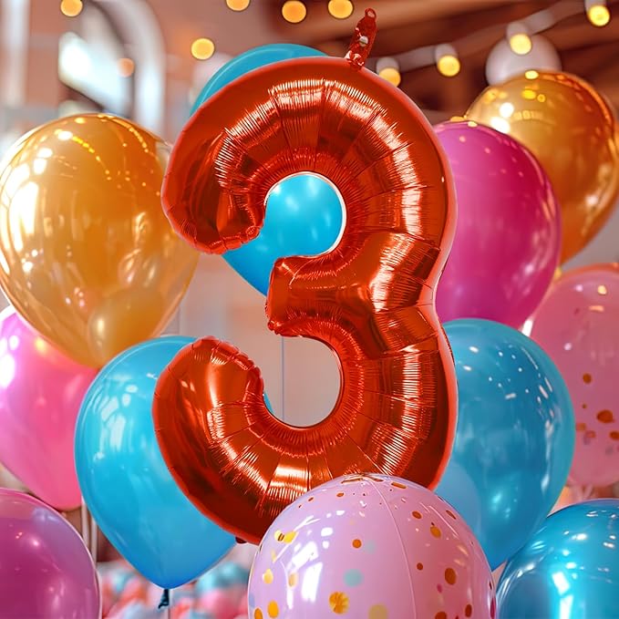 40 Inch Large Red Number Celebration and Decoration Balloon for Birthday Parties, Graduations, Anniversaries, Weddings, Photo Shoots, Special Events - Helium Foil Mylar (Red Number 3)