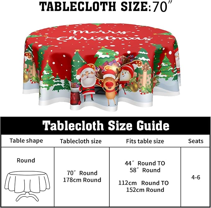 Red Merry Christmas Round Tablecloth 70 Inch Snowman Pattern Circle Table Cloth Winter Holiday Table Cover Washable Polyester Decorations for Home Kitchen Dinning Party