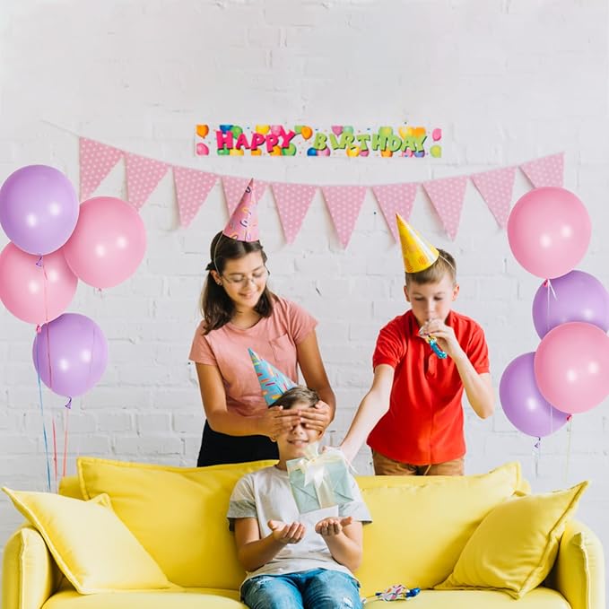 Pink and Purple Balloons 100 Pack 12 inch Light Pink Purple Latex Balloons for Girls Womens Butterfly Baby Shower Decorations Birthday Wedding, Engagements, Anniversary Party Decoration
