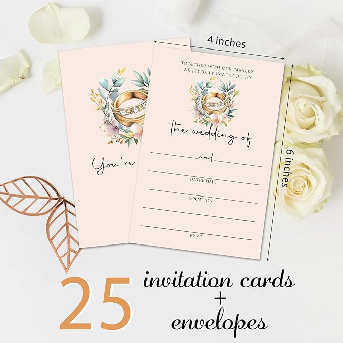 Ring Wedding Invitations, Wedding Shower Invites With Envelopes, Engagement Party Invitations For New Couples, 25 Pcs Cards & Envelopes /02