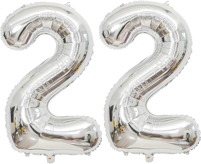 Large Silver 22 Number Balloons, 40 Inch Jumbo Number 22 Balloon, Silver Foil Mylar Balloons for Girl Sweet 22th Birthday Party, Anniversary Decorations