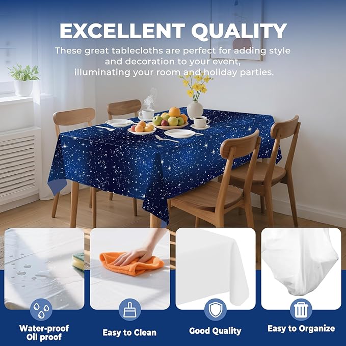 6 Pack Space Tablecloth Starry Night Tablecloth, Disposable Plastic Galaxy Table Cover, 54 X 108 Inch Space Themed Party Supplies for Birthday Parties Decorations (Blue)