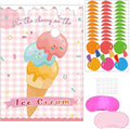 T-Antrix Pin The Cherry on The Ice Cream Game -Ice Cream Party Game with 21'' x 28'' Poster, Reusable Cherry Sticker Carnival Party Supplies Kids Birthday Party Favor Sets
