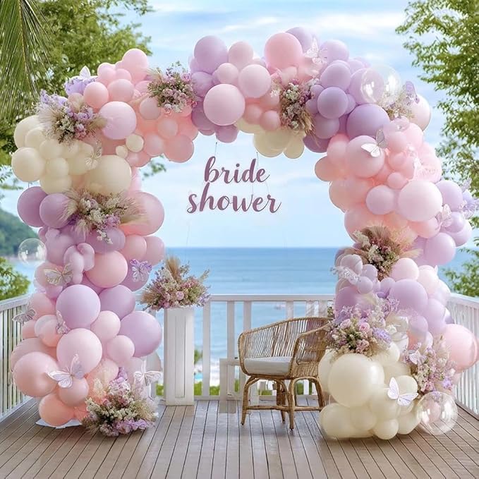 Pastel Pink Purple Balloon Arch Double Stuffed, Light Pink Lavender Lilac Ivory Balloon Garland Kit with Bobo Latex for Baby Shower Bridal Wedding Princess Birthday Valentines Party Decoration