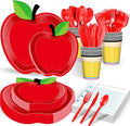 175 Pcs Back to School Party Supplies Tableware Set – Serves 25, Red Apple and Notebook Paper Theme Disposable Plates, Cups, Napkins, Forks, Spoons, Knives for Classroom, Teacher, School Decorations