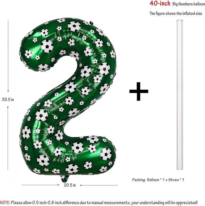 40 Inch Soccer Number 2 Balloons Large Foil Balloon Number 2 Birthday Deco World Cup Sports Soccer Theme Decoration For Soccer Party And Boy'S 2 th Birthday