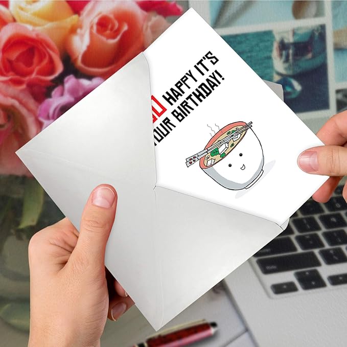 The Best Card Company - Birthday Puns Miso Soup Card, 5x7 Inch, Includes Envelope, Made from Recycled Content, No Batteries Required, Unisex-Adults