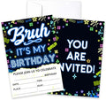 CLIRBE Bruh Birthday Party Invitations, Glow Neon Invited Birthday Invitations For Brother Bro Teen Boys, 20 Invites Cards With 20 Envelopes, Party Supplies Favors -H05