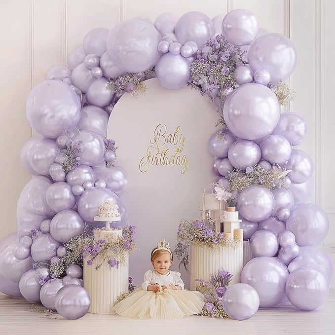 Pearl Purple Balloons Arch Kit, Double Stuffed Matte Pastel Light Purple Balloons Lilac Lavender Balloons Garland Kit Different Sizes 18/12/10/5inch for Wedding Birthday Party Decorations