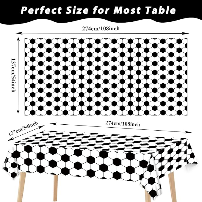 Tevxj 3 Pieces Soccer Party Tablecloths for Soccer Birthday Decorations Plastic Disposable Sports Ball Party Table Covers for Rectangle Tables Birthday Supplies Favors, 54 x 108 Inches