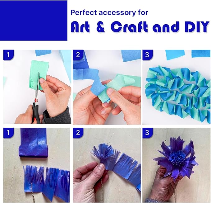 PartyWoo Blue Crepe Paper Streamers 10 Rolls 820 ft Pack of Royal Dark Blue Crepe Paper for Baby Shower Gender Reveal Graduation Birthday Party Decorations (1.8 Inch x 82 Ft/Roll), Blue-39