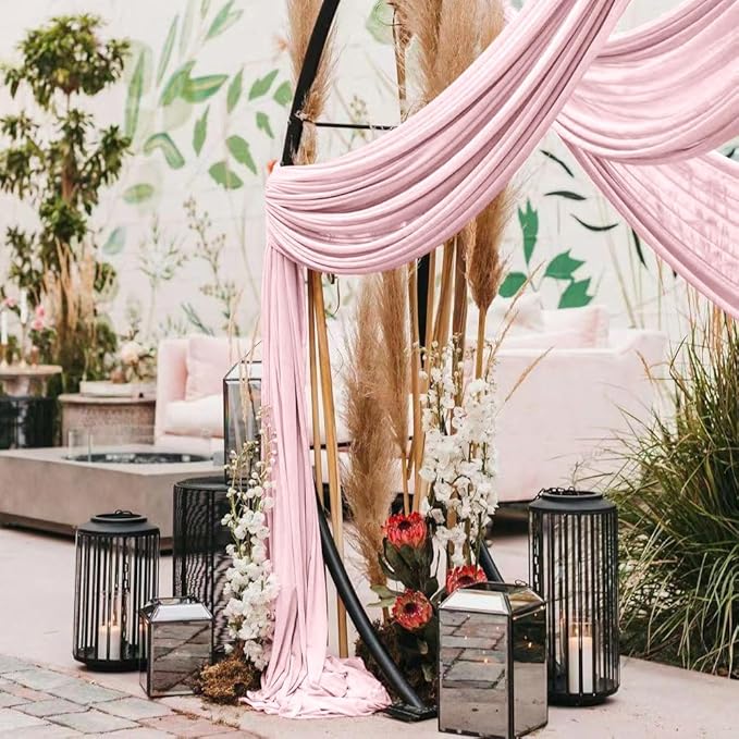 Wedding Arch Draping Fabric 30'' x 18FT Sheer Chiffon Arch Drape Backdrop 2 Panel Blushing Pink Drapes for Easter Bridal Shower Photo Booth Church Decor Birthday Party Outdoor Decoration