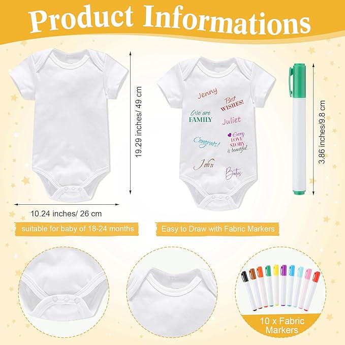 Qunclay 12 Pcs Baby Shower Game Decor with White Unisex Bodysuit Wooden Sign Tabletop Decor and Marker for Guests(Bee)