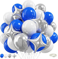Royal Blue and Silver Balloons for Graduation Party Decorations, 12In Dark Navy Blue and White Balloons with Metallic Silver Star Balloon for Graduation Father's Day Birthday Baby Shower Party Decor