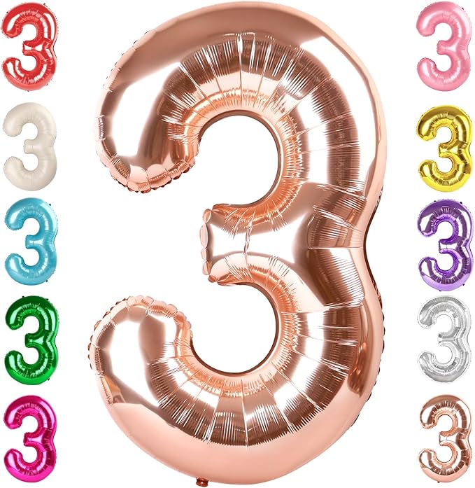 Numbers Balloon 3, 40 Inch Large Rose Gold Balloon for Three Year Old Birthday Decor, 3 13 30 31 Birthday Party Decorations for Wedding Supplies