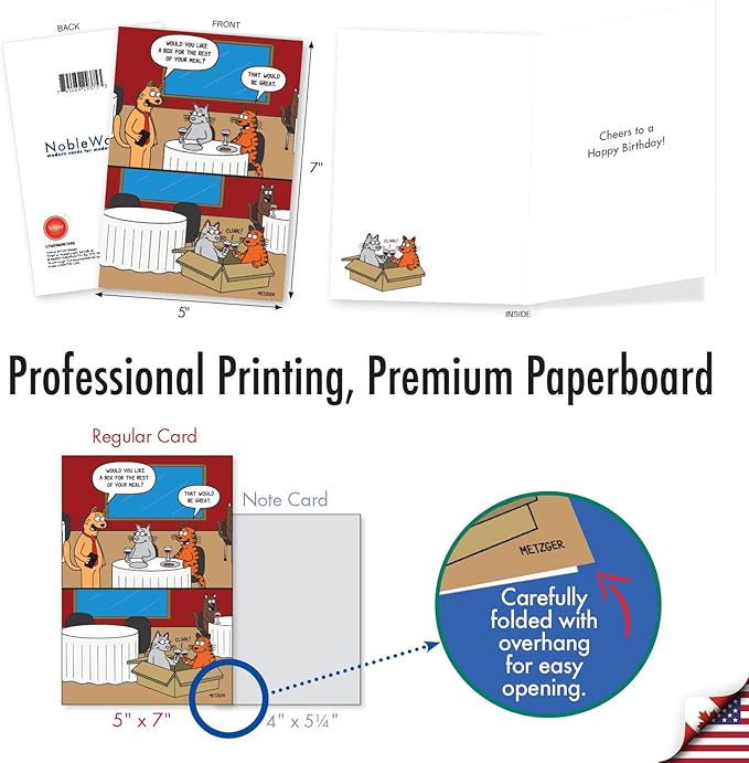 NobleWorks - 1 Funny Birthday Greeting Card w/ 5 x 7 Envelope For Men, Women - Bday Cat Box C7005BDG