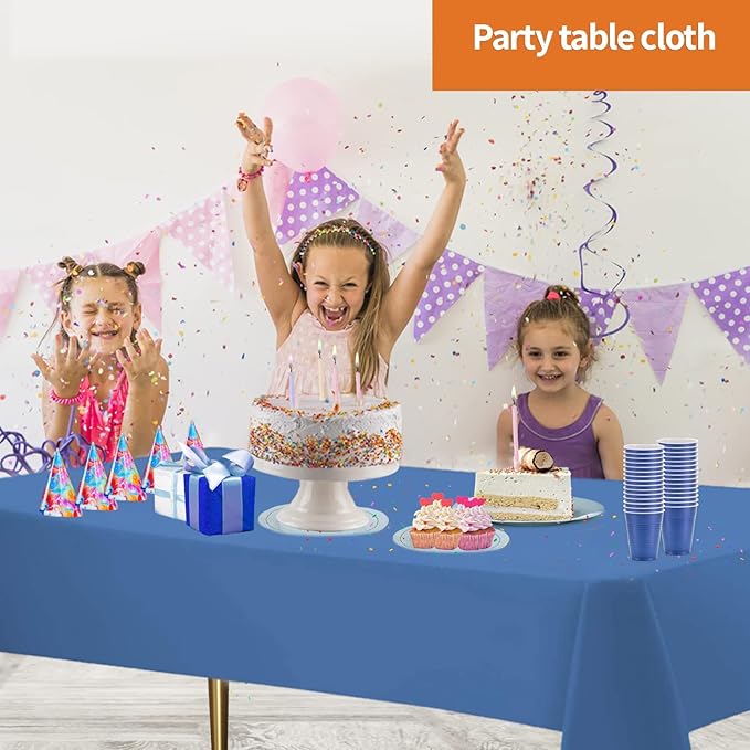 Party Dimensions Blue Disposable Plastic Tablecloth for Rectangle Tables (48 Pack) Premium Decorative Table Cloths for Parties, Events & Weddings, Indoors & Outdoors, 54 x 108 inches