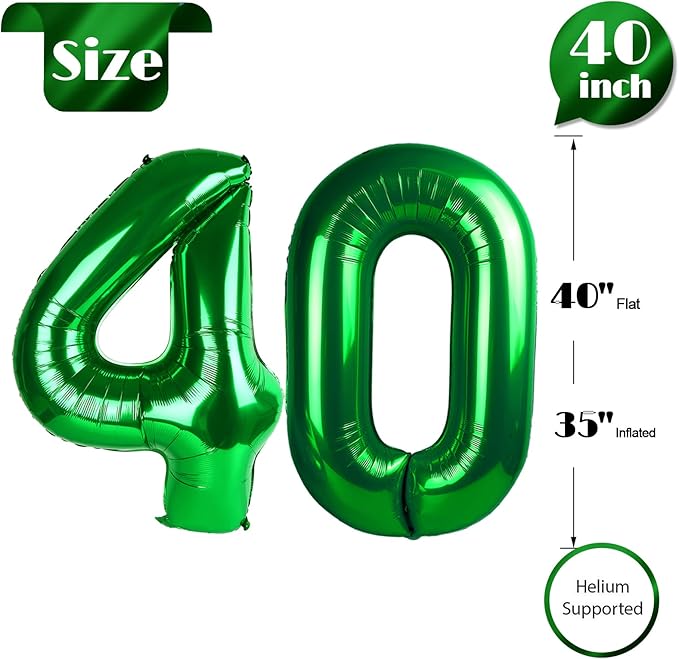 40 Balloon Number, Green Number 40th Birthday Balloons 40 Inch, 40 Years Old Green Birthday Decorations for Men Women, 40th Anniversary Decorations