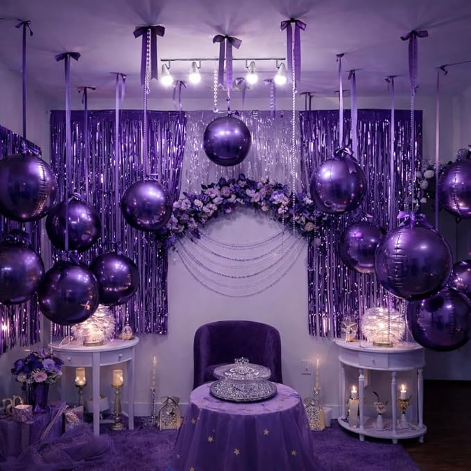 Togvu Purple Round Foil Balloons, 12PCS Different Sizes 4D Metallic Balloon Large Dark Purple Sphere Mirror Ball Balloons for Graduation Halloween Birthday Party Ceiling Decorations Supplies