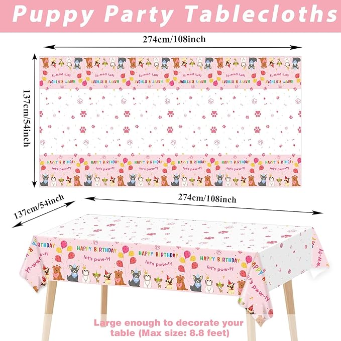 3 Pack Paw Patrol Birthday Decorations Pet Dog Tablecloths Puppy Table Covers Pink Dog Party Supplies Paw Print Table Decor for Girls Kids Lets Pawty Birthday Baby Shower Party Favor 54 x 108 Inch