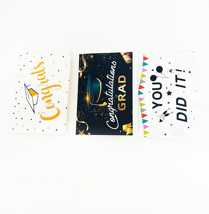 6 Pack Gold Foiled 5x7in 2025 Graduation Cards 2025 with Envelopes and Stickers, 6 Elegant Designs Graduation Card Pack