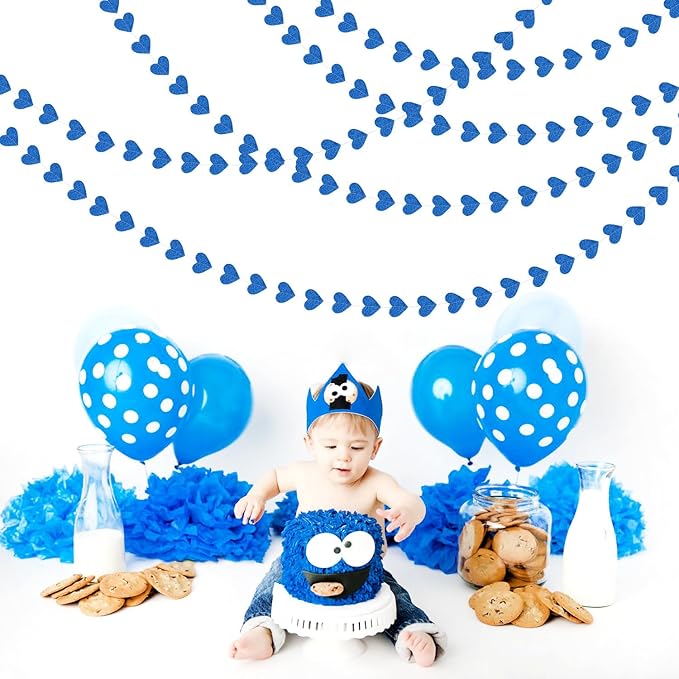 Royal Blue Party-Decoration Heart Garland - 52ft 21st Birthday Bachelorette Hanging Backdrop Streamers,Graduation Engagement Wedding Christmas Banner Decor Supplies Lasting Surprise