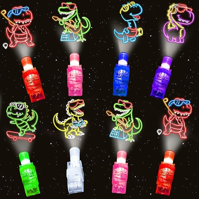 24PCS Party Favors LED Finger Lights, Glow in the Dark Light Up Toys Gifts Bulk for Kids Boy Girl Birthday Goodie Bags Stuffers Party Decorations Back to School Party Classroom Prizes (dinosaur)