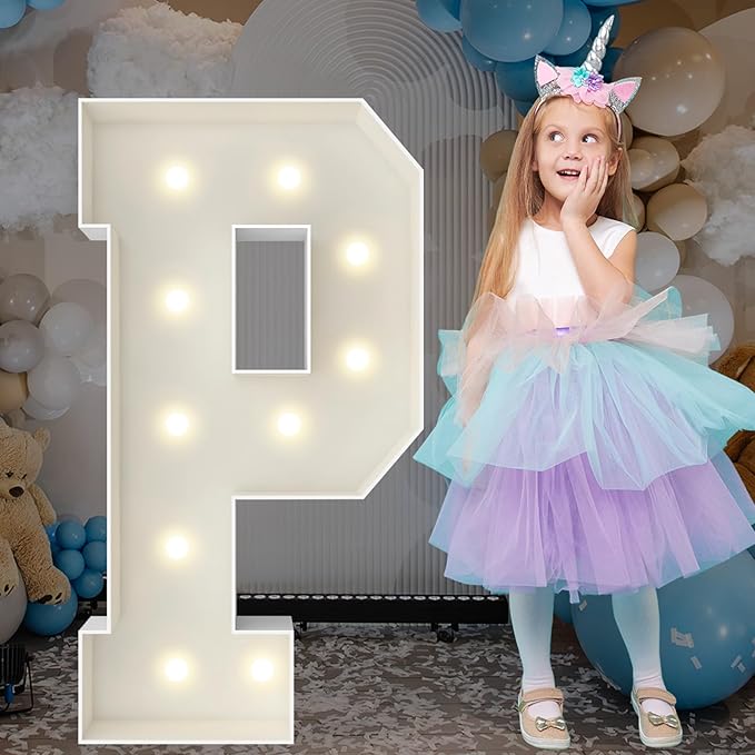 3FT Marquee Light Up Letters, Large Marquee Letters, Pre-cut Foam Board Letter P for Engagement Wedding Decorations Birthday Party Backdrop Decor, Balloon Arch Kit