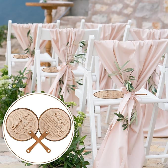 100 Pcs Wedding Hand Fans for Guests Bulk Decorative Plastic Handheld Wedding Favor Fans with Handle Thank You for Celebrating with Us for Ceremony Bridal Shower Party Decor (Tree Bark)
