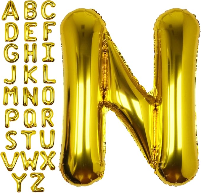 40Inch Gold Letter N Balloon Foil Helium Letter Balloons A-Z Giant Large Mylar Big Party Balloon for Birthday Party Decorations