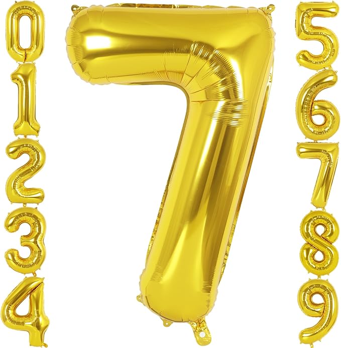 Gold Number 7 Balloon 40 Inch, Big Large Foil Helium Number Balloons, Giant Mylar Number 7 Balloons for 7 Year Old Birthday Party Decorations Supplies Anniversary