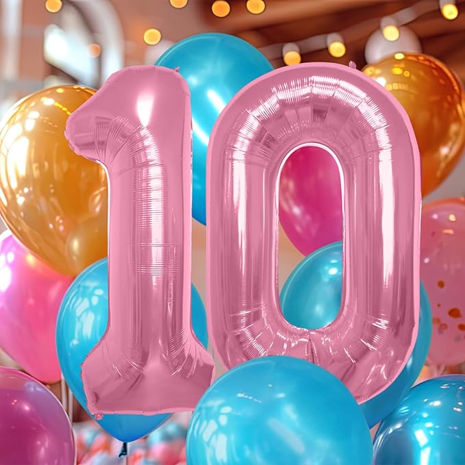 40 Inch Large Pink Number Celebration and Decoration Balloon for Birthday Parties, Graduations, Anniversaries, Weddings, Photo Shoots, Special Events - Helium Foil Mylar (Pink Number 10)