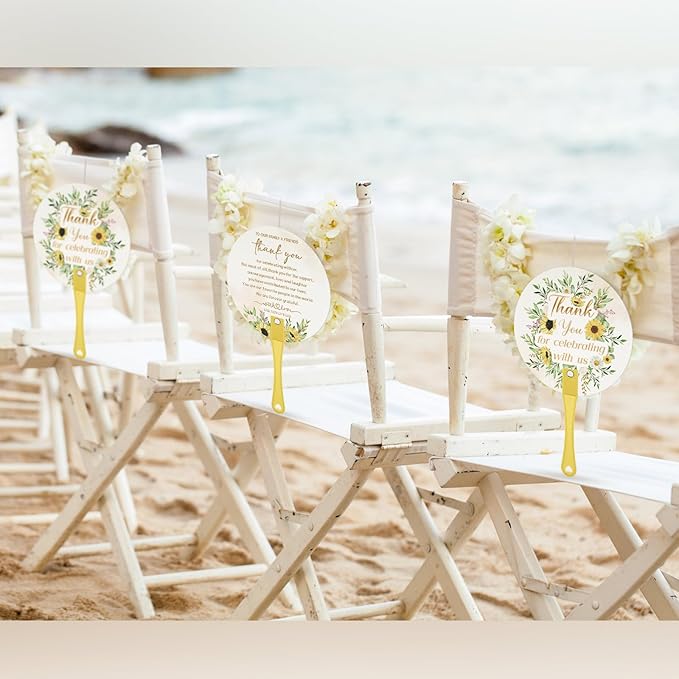 100 Pcs Wedding Hand Fans for Guests Bulk Decorative Plastic Handheld Wedding Favor Fans with Handle Thank You for Celebrating with Us for Ceremony Bridal Shower Party Decor(Sunflower)