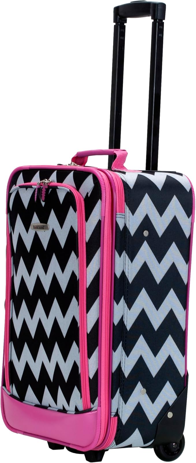 Rockland Fashion Softside 2 Piece Luggage Set, Expandable, (14" Tote/19" Upright), Pink Chevron