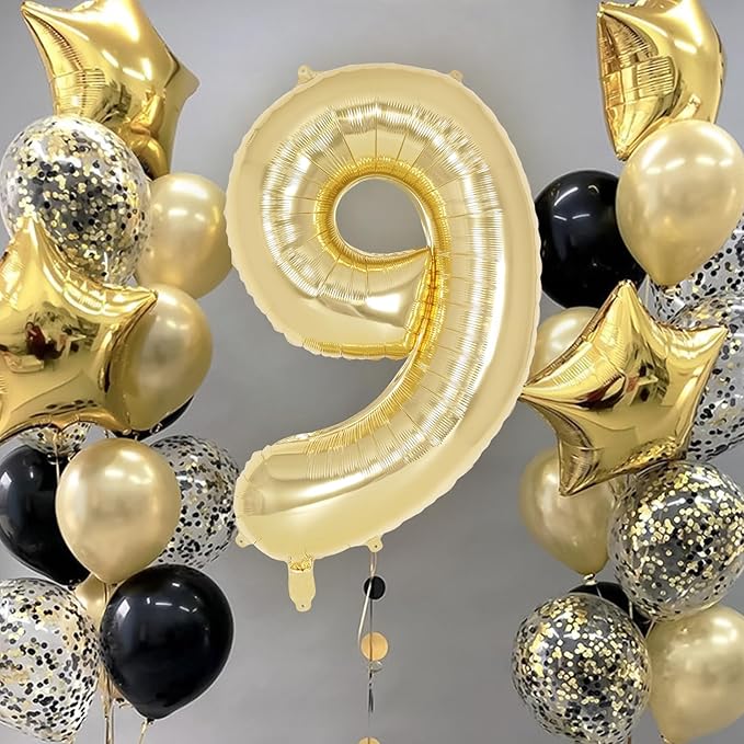Light Gold Number 9 Balloon 40 Inch, Big Large Foil Helium White Gold Number Balloons, Giant Mylar Number 9 Balloons for 9 Year Old Birthday Party Decorations Supplies Anniversary
