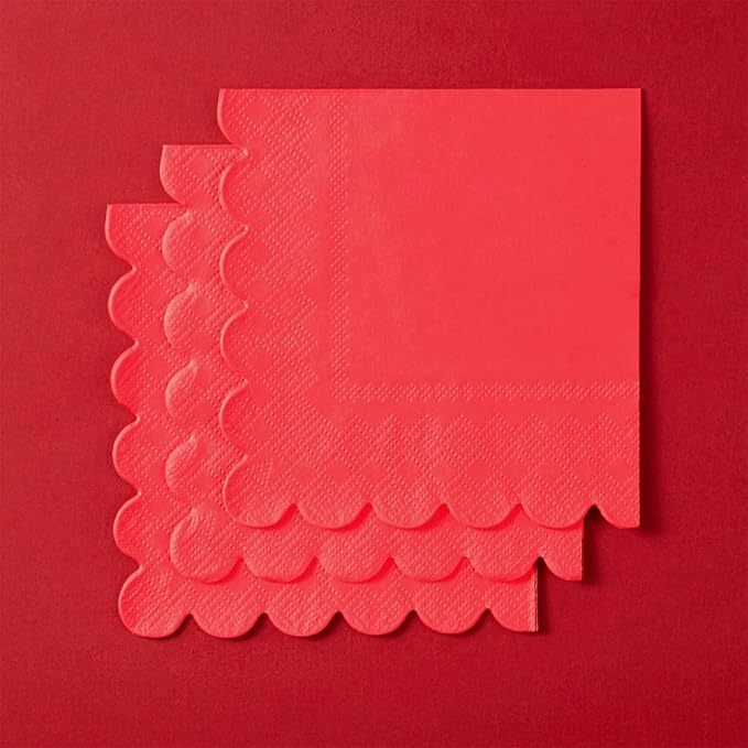 100 Pack Cocktail Napkin 2-Ply Scalloped Edged Dessert Napkins Folded 5 x 5 Inches Disposable Napkins for Dinner Wedding Birthday Party Bridal Anniversary Reception Event (Red)