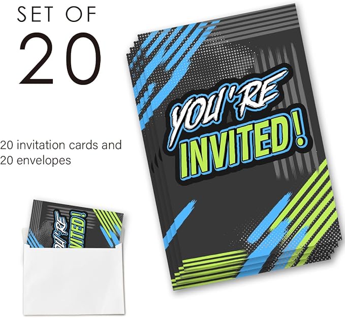 Bruh Birthday Invitation Supplies with Envelopes Set of 20 Birthday Invitations for Boys Teens Fill in Blank, Double Sided