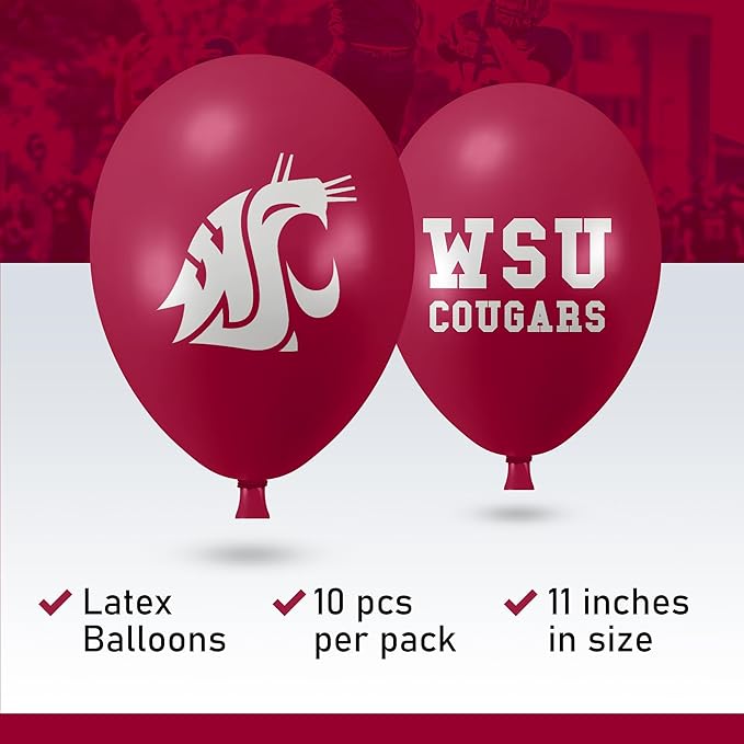 Washington State Cougars Balloons 10 Pack 11" Official Licensed Logos, Helium Quality Latex Balloons, Perfect for College Football Team Celebration, Decorated Front and Back by Westrick